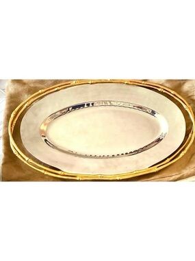 NIB  L'OBJET 24K Gold Trim  Elegant Silver Tray